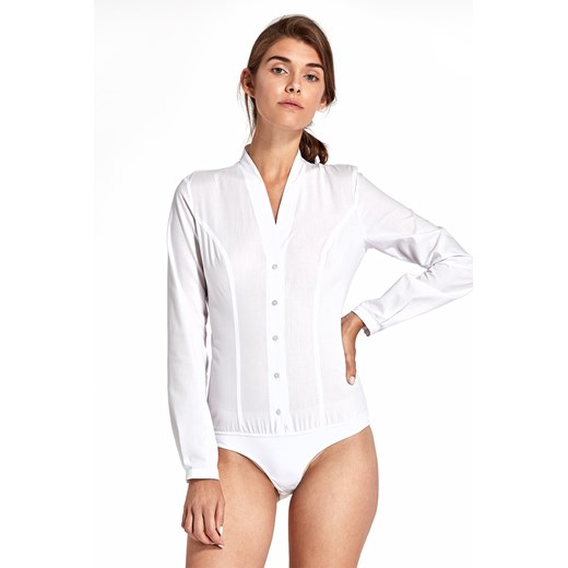 Koszula body bez kołnierzyka - biała ze sklepu Cudmoda w kategorii Bluzki damskie - zdjęcie 179659875