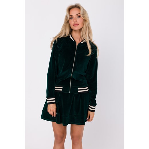 Welurowa bluza z ozdobnymi mankietami - zielona ze sklepu Cudmoda w kategorii Bluzy damskie - zdjęcie 179659907