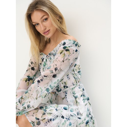 Mohito - Sukienka mini w roślinny print - biały Mohito 36 Mohito