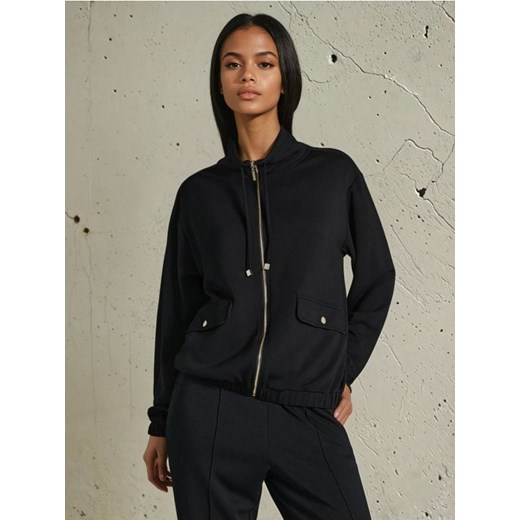 Sinsay - Rozpinana bluza ze stójką soft touch - czarny ze sklepu Sinsay w kategorii Bluzy damskie - zdjęcie 179663239