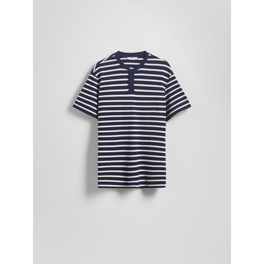 Reserved - T-shirt regular w paski - granatowy Reserved S Reserved