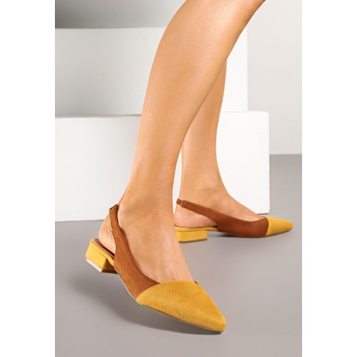 Brązowe Sandały Typu Slingback z Wkładką ze Skóry Naturalnej Galindena ze sklepu renee.pl w kategorii Balerinki - zdjęcie 179665068