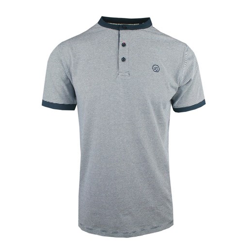 Męski T-Shirt (Koszulka) z Dekoltem na Guziki - Pako Jeans - Granat w Prążek TSPJNShempGR ze sklepu JegoSzafa.pl w kategorii T-shirty męskie - zdjęcie 179670427