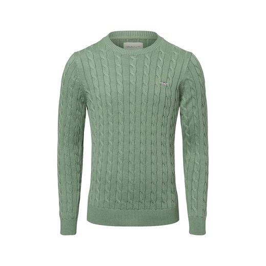 Gant Sweter męski Mężczyźni Bawełna oliwkowy jednolity ze sklepu vangraaf w kategorii Swetry męskie - zdjęcie 179674836