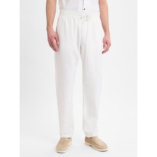 Tom Tailor Denim Męskie spodnie materiałowe z zawartością lnu Mężczyźni len biały jednolity ze sklepu vangraaf w kategorii Spodnie męskie - zdjęcie 179675187