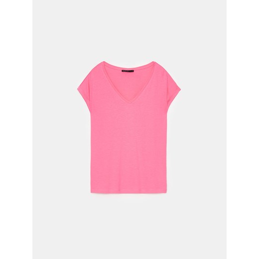 Mohito - Różowy t-shirt z krótkim rękawem - fuksjowy Mohito XS okazja Mohito
