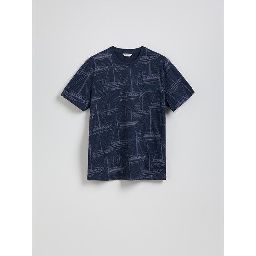 Reserved - T-shirt regular z nadrukiem allover - granatowy ze sklepu Reserved w kategorii T-shirty męskie - zdjęcie 179675757