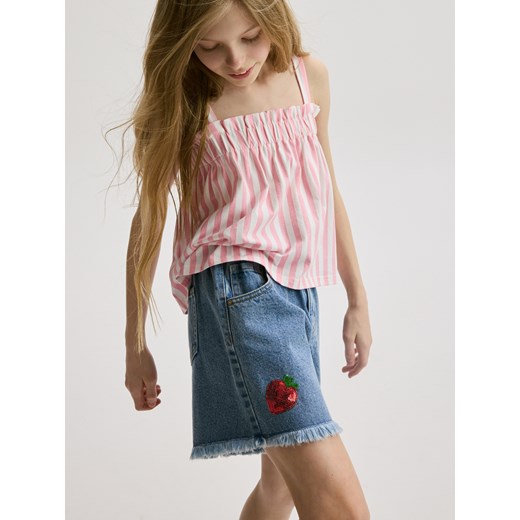 Reserved - Jeansowe szorty z aplikacją - niebieski Reserved 146 (10 lat) Reserved