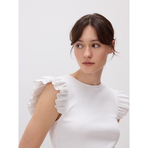 Reserved - Bluzka z falbankami - złamana biel Reserved S Reserved