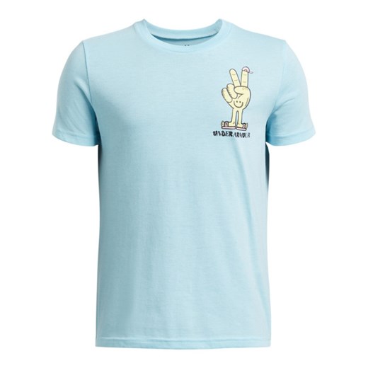 Chłopięcy t-shirt z nadrukiem Under Armour UA B Peace Love - niebieski ze sklepu Sportstylestory.com w kategorii T-shirty chłopięce - zdjęcie 179680856