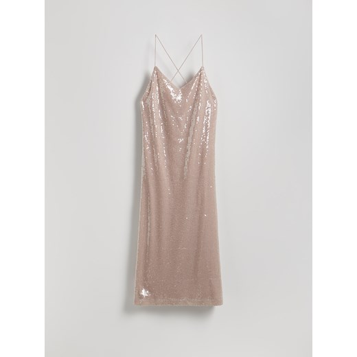 Reserved - Cekinowa sukienka midi - pastelowy róż Reserved S Reserved