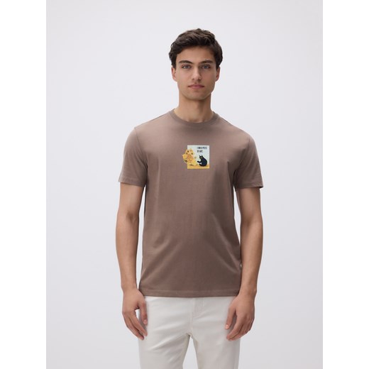 Reserved - T-shirt regular z nadrukiem - brązowy ze sklepu Reserved w kategorii T-shirty męskie - zdjęcie 179683978