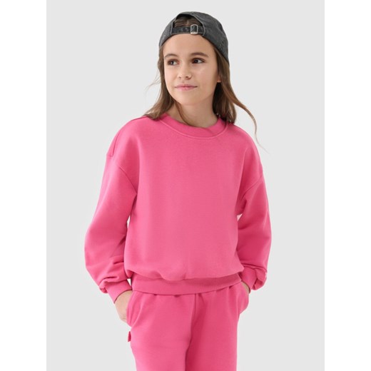Dziewczęca bluza dresowa bez kaptura nierozpinana 4F 4FJWSS25TSWSF1479 - różowa ze sklepu Sportstylestory.com w kategorii Bluzy dziewczęce - zdjęcie 179684896