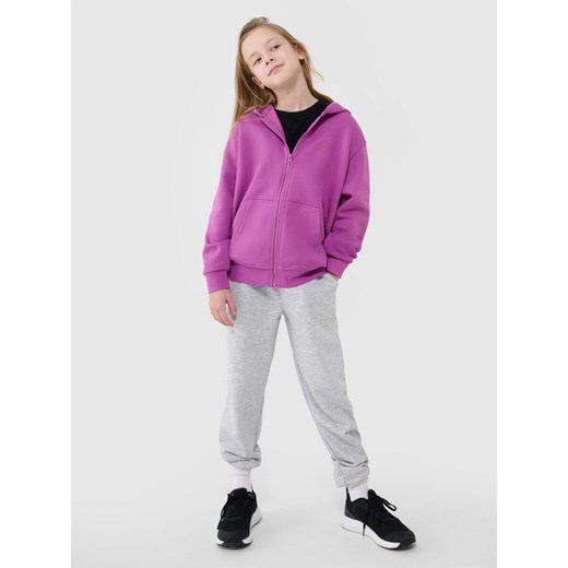 Dziewczęca bluza dresowa z kapturem rozpinana 4F 4FJWSS25TSWSF1853 - fioletowa ze sklepu Sportstylestory.com w kategorii Bluzy dziewczęce - zdjęcie 179684938