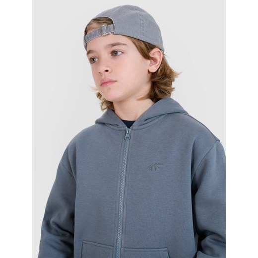 Chłopięca bluza dresowa z kapturem rozpinana 4F 4FJWSS25TSWSM1851 - turkusowa ze sklepu Sportstylestory.com w kategorii Bluzy chłopięce - zdjęcie 179685017