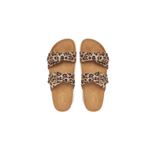 Klapki damskie brązowe Only Shoes płaskie bez zapięcia w nadruki casualowe