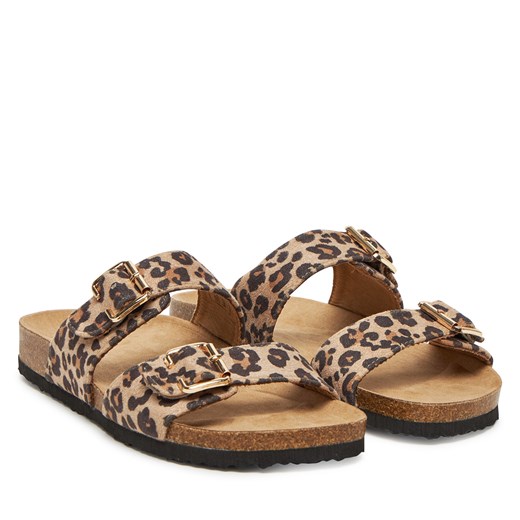 Klapki damskie Only Shoes płaskie brązowe z nadrukami 