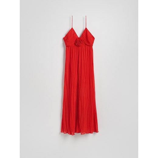 Sukienka Reserved rozkloszowana z aplikacjami  maxi z tkaniny 