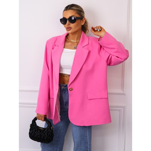 MARYNARKA OVERSIZE ZAPINANA NA GUZIKI- RÓŻOWA ze sklepu olika.com.pl w kategorii Marynarki damskie - zdjęcie 179688778