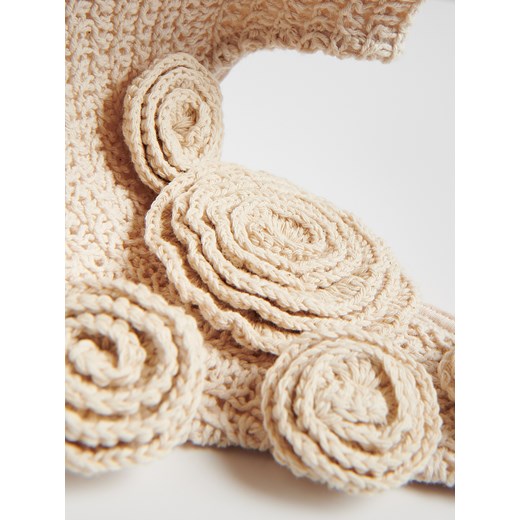 Reserved - Kroszetowy top z kwiatową aplikacją - beżowy Reserved M Reserved