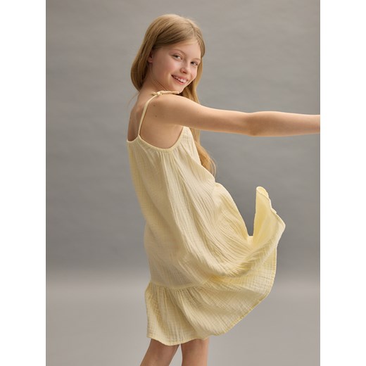 Reserved - Muślinowa sukienka na ramiączkach - jasnożółty Reserved 146/152 (10-11 lat) Reserved