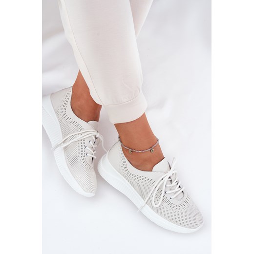 Sportowe Buty Damskie Z Naturalnej Skóry Białe Vinceza 41472 ze sklepu ZAZOO w kategorii Buty sportowe damskie - zdjęcie 179689527