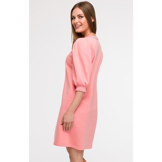 Sukienka damska z bufiastymi rękawami koralowa B291, Kolor koralowy, Rozmiar 2XL/3XL, BeWear ze sklepu Primodo w kategorii Sukienki - zdjęcie 179692239