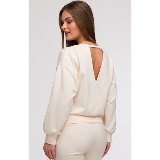 Bluza damska z otwartymi plecami waniliowa B293, Kolor waniliowy, Rozmiar L, BeWear ze sklepu Primodo w kategorii Bluzy damskie - zdjęcie 179692299
