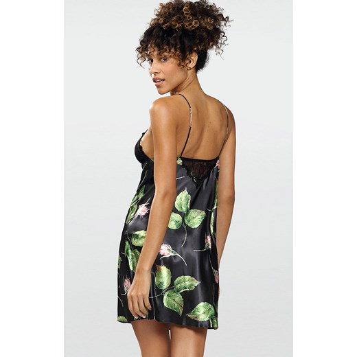 Koszula nocna damska satynowa DK-HA-008, Kolor czarny-wzór, Rozmiar M, DKaren ze sklepu Intymna w kategorii Koszule nocne - zdjęcie 179693369