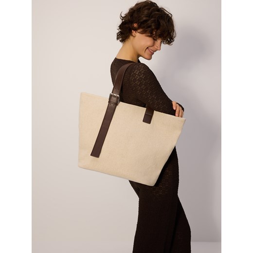 Reserved - Tkaninowa torebka shopper - złamana biel ze sklepu Reserved w kategorii Torby letnie - zdjęcie 179695288