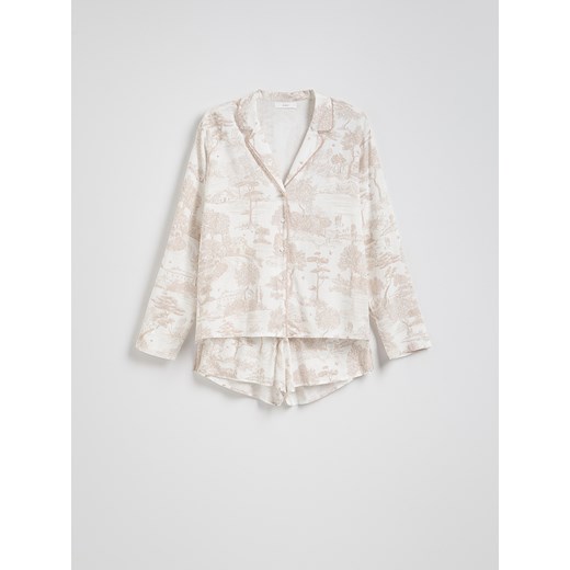 Reserved - Dwuczęściowa piżama ze wzorem - beżowy Reserved S Reserved