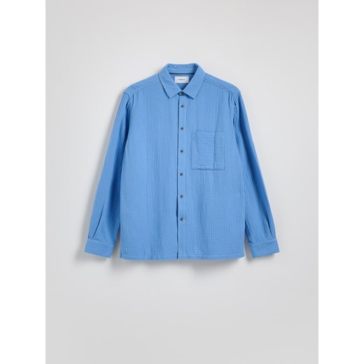 Reserved - Muślinowa koszula regular fit - niebieski Reserved M Reserved