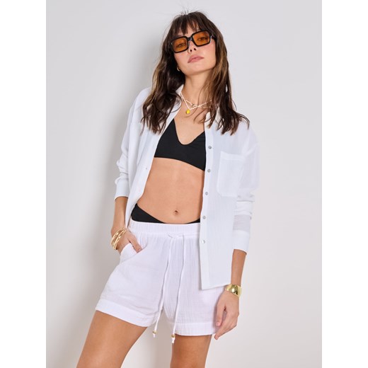 Sinsay - Bawełniane szorty z kieszeniami - kremowy Sinsay L Sinsay