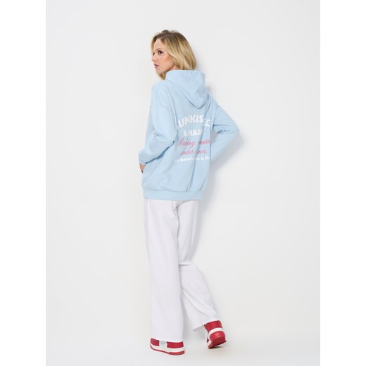 Sinsay - Bluza hoodie z napisem na plecach - błękitny Sinsay S Sinsay