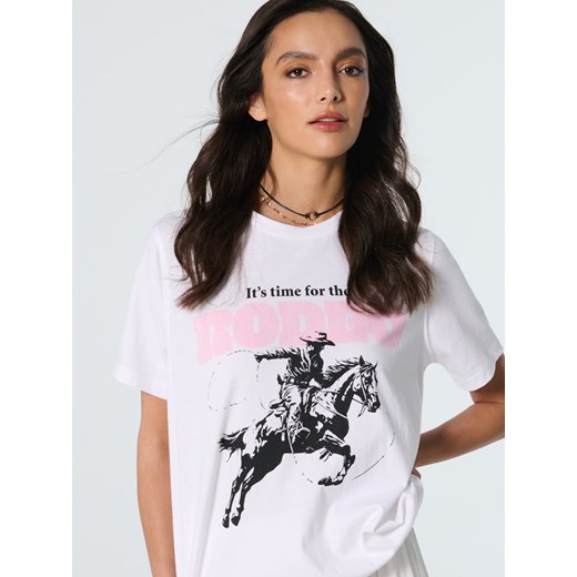 Sinsay - Bawełniana koszulka z motywem Westernowym - biały Sinsay L Sinsay