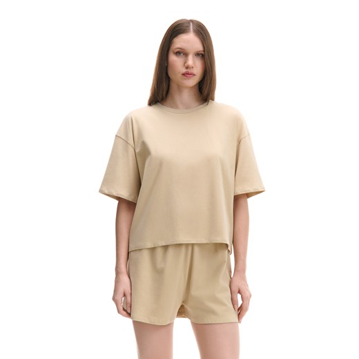 Cropp - Beżowa dwuczęściowa piżama basic - beżowy ze sklepu Cropp w kategorii Piżamy damskie - zdjęcie 179699247