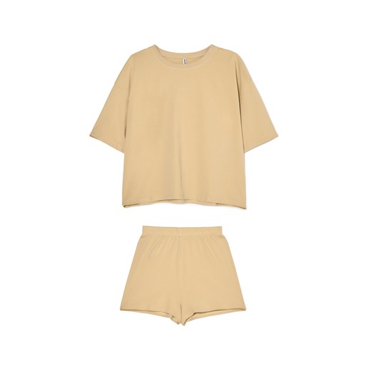 Cropp - Beżowa dwuczęściowa piżama basic - beżowy Cropp L Cropp