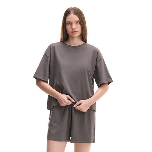 Cropp - Szara dwuczęściowa piżama basic - szary ze sklepu Cropp w kategorii Piżamy damskie - zdjęcie 179699259