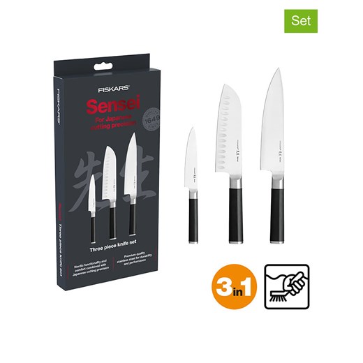 Fiskars 3-częściowy zestaw noży w kolorze czarno-srebrnym ze sklepu Limango Polska w kategorii Noże kuchenne - zdjęcie 179700268