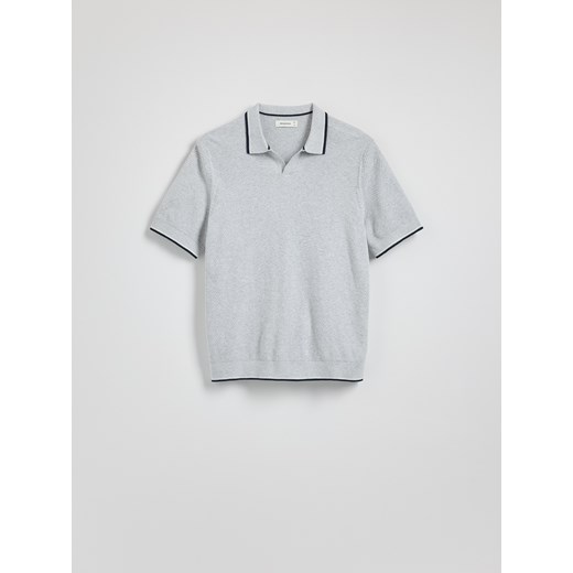 Reserved - Bawełniany sweter polo - jasnoszary ze sklepu Reserved w kategorii T-shirty męskie - zdjęcie 179702547