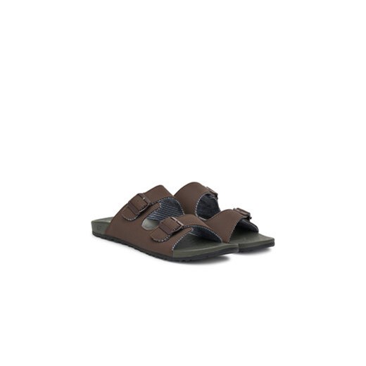 Klapki męskie Skechers casualowe brązowe bez zapięcia na lato 