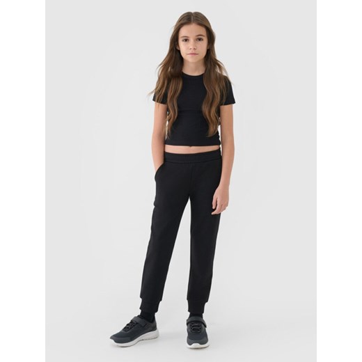 Dziewczęcy top basic t-shirt 4F 4FJWSS25TTSHF1852 - czarny ze sklepu Sportstylestory.com w kategorii Bluzki dziewczęce - zdjęcie 179707828