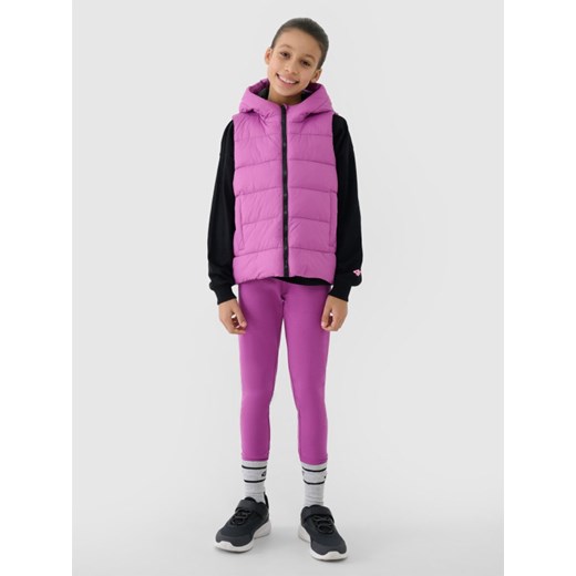 Dziewczęcy bezrękawnik puchowy pikowany 4F 4FJWSS25TVJAF166 - fioletowy 4f Junior 122 Sportstylestory.com okazja