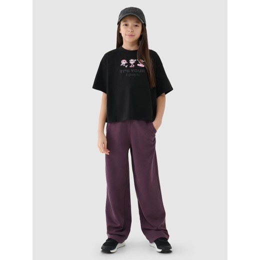 Dziewczęcy crop top z nadrukiem4F 4FJRSS25TTSHF2587 - czarny ze sklepu Sportstylestory.com w kategorii Bluzki dziewczęce - zdjęcie 179707988
