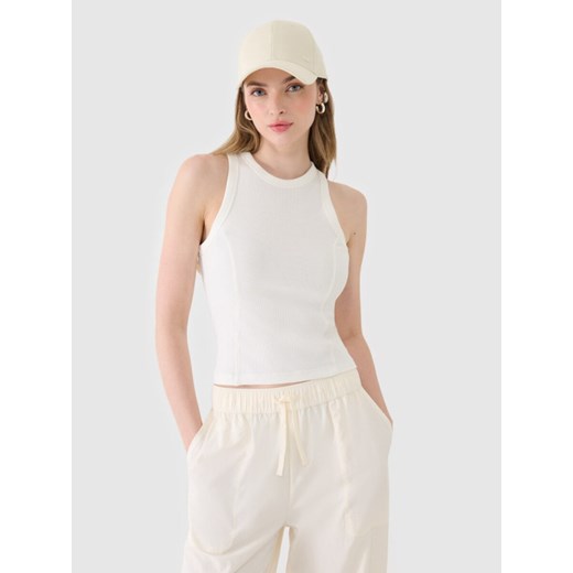 Damski top basic 4F 4FWSS25TSLEF119 - biały ze sklepu Sportstylestory.com w kategorii Bluzki damskie - zdjęcie 179708217