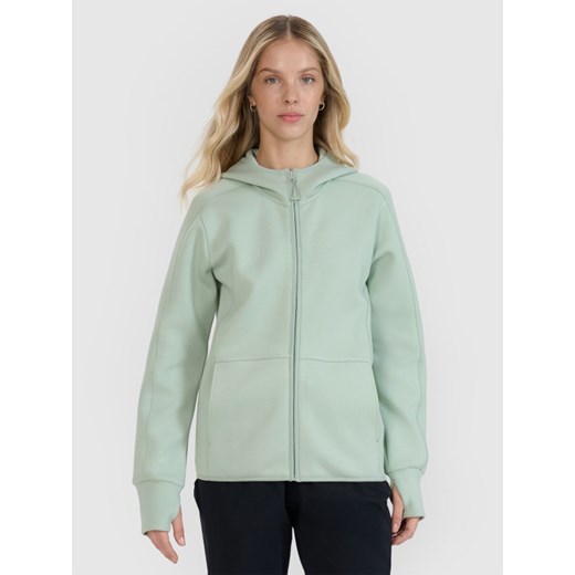 Damska bluza dresowa rozpinana z kapturem 4F 4FWSS25TSWSF1561 - zielona ze sklepu Sportstylestory.com w kategorii Bluzy damskie - zdjęcie 179708276
