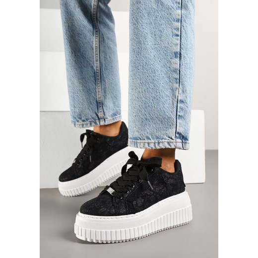 Czarne Sneakersy na Platformie Ozdobione Brokatem Tihisse ze sklepu renee.pl w kategorii Buty sportowe damskie - zdjęcie 179711616