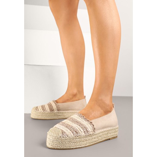 Ciemnobeżowe Espadryle na Platformie Ozdobione Plecionką w Stylu Boho Lelisse ze sklepu renee.pl w kategorii Espadryle damskie - zdjęcie 179711688