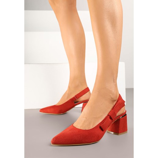 Czerwone Sandały na Słupku Vices Slingback ze Skórzaną Wkładką Vevoline ze sklepu renee.pl w kategorii Czółenka - zdjęcie 179712177