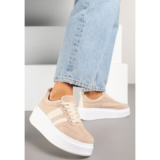 Ciemnobeżowe Sneakersy w Stylu Klasycznych Tenisówek na Grubej Podeszwie Rediree ze sklepu born2be.pl w kategorii Buty sportowe damskie - zdjęcie 179714326